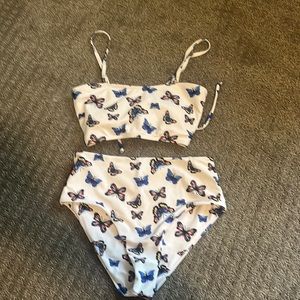 High waisted butterfly pattern, two piece swimsuit.